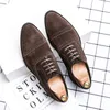 Dress Shoes Mens Brogue Suede Brown Black Breathable Laceup Flock HardWearing Business Men Zapatos De Hombre 230220