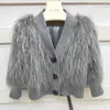 Women's Fur & Faux Raccoon Knitting Coat 2023 Real Clothing Autumn And Winter Natural