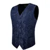 Herrvästar Navy Blue Gilet Homme Classic Business Men's Vest Silk Slips Cufflink Dress Set Fashion Party Waistcoat For Man Shirt