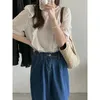 Women's Blouses & Shirts Blouse Women Summer 2023 Brief Vintage Striped Puff Sleeve White Light Blue Blusas Womens Tops And DropWomen's