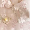 Bedding Sets Pink Summer Natural Eucalyptus Lyocell Soft Silky Set Rose Embroidery Lace Ruffles Duvet Cover Bed Sheet Pillowcase