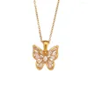 Pendentif Colliers Creux Rose Zircon Papillon En Acier Inoxydable Collier Collier Or Couleur Texture Creative Élégant Bijoux