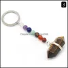 Sleutelringen helende reiki 7 chakra gesneden zeshoek prisma natuursteen hanger sleutelhanger kristal chakra's kwarts ketens sieraden accessori dhpgr