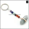 Sleutelringen helende reiki 7 chakra gesneden zeshoek prisma natuursteen hanger sleutelhanger kristal chakra's kwarts ketens sieraden accessori dhpgr