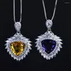 Chains Trendy Silver Color Citrine Pendant Necklace For Women Heart Shape Dark Purple Gemstone Party Dress Jewelry Gifts