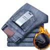 Jeans pour hommes polaire chaud 2023 droit hiver classique affaires décontracté épaississement élastique marque pantalon bleu noir jeansmen