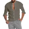 Chemises décontractées pour hommes coton lin chemises à manches longues pour hommes été couleur unie col montant décontracté Style de plage grande taille 230220