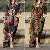 Casual Dresses Split Spring Vintage Floral Printed Dress Women Lapel Collar Button Up Bohemian Vestidos Long Robe