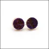 Stud Fashion Gold Plated Round 12Mm Resin Druzy Drusy Earrings For Women Jewelry Drop Delivery Dhx5T