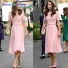 Casual Dresses Princess Kate Designer Fashion New Women Summer Midi Dress High Quality Elegant Chic Gentlewoman Party Casual Office Pink Dress 022023H