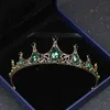 Tiaras mvexo moda elegante vintage pequena coroa barroca verde Tiaras coroas para mulheres garotas de noivo Jóias de jóias de cabelo acessórios Z0220