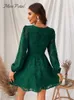 Robes décontractées MISS PETAL plonger ALine Mini femme vert Sexy à manches longues fête 2023 printemps automne femme robe d'été 230220