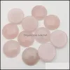 Stone 25 mm Rose Quartz Naturalne okrągłe kabochon luźne koraliki twarz do leczenia reiki kryształowe ozdoby naszyjniki pierścień pałki luckyhat dro dhhhz