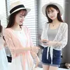 Women's Knits 2023 Summer Thin Three Quarter Sleeve Handmade Crochet Lace Mesh Shrug Women Cardigan Feminino Short Cape Elegant Tops