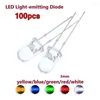 100 stcs LED super helder 3 mm DC 2-3V rood/blauw/groen/wit/gele transparante lampbollen licht