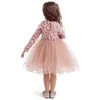 Robes de printemps en dentelle pour petites filles, tenue de princesse en dentelle à fleurs, Tutu en maille de vacances pour enfants, vêtements décontractés à manches longues