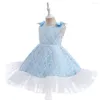 Girl Dresses Girls Sky Blue Lace Dress Wedding Party Gowns Kids Short Summer Children Tutu Bridesmaid Clothes