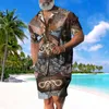 Herrspåriga vår- och sommarskjorta 3D Digital Viking Print Leisure Loose Home Service Hawaiian Lovers Five Pants Two-Piece Setmen's