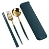 Dinnerware Sets Travel Tableware Set Portable Cutlery High Quality Stainless Steel Fork Spoon Flatware With Box