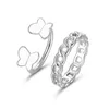 Bagues de cluster 2 pcs classique papillon chaîne romantique cz pour les femmes élégantes cuivre ouvert ajuster bague de mariage cadeaux bijoux bijoux