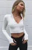 Женские футболки женская мода с длинным рукавом сексуальная молния v Nece Стильные пуловерные топы