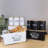 Storage Bottles Kitchen Bread Box With 3pcs Coffee Sugar Tea Jar Bin Bamboo Board Cover Pastry Container Set Black