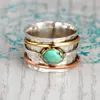 Cluster Rings Vintage Bohemian Style Inlaid Turquoise Opal Plated Tri-color For Men And Women Engagement Travel Souveni Jewelry GiftsCluster