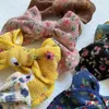 Hårtillbehör 3st/Set Bow Clips For Girls Corduroy Hairpins Baby Headband Floral Print Born pannband Vintage Props Kids