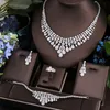 Bröllopsmycken set Janekelly 4st Bridal Zirconia Fullt smyckesuppsättningar för kvinnor party lyx Dubai Nigeria CZ Crystal Wedding Necklace Set 230217