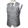 Mäns västar grå blommig silkväst västmäster män smal kostym paisley slips handduk manschettknappar binder affärer barry.wang design