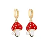 Hoop Earrings & Huggie Mushroom Hoops Dangle For Women Girls Fashion Ins Cute Simple Gold Enamel Student Jewelry Gift