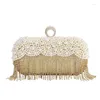 Kvällspåsar Crystal Diamond Tassel Solid Small Bag Womens Pearl Clutches Wedding Party Luxury Handväska Bling Purses Lady Clutch