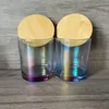 11oz 320ml Iridescent Glass Candle Holder with Bamboo lid Blank Water Bottle DIY Candle jar