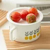 Bowls Creativity Instant Noodle Bowl Porcelain Enameled Girl Student Office Korea Large Japanese Cup Lunch Mug With Lid Handle