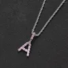 Pendant Necklaces Pink Zircon Small Size Wholesale A-Z 26 Iced Out Bling Brass Setting CZ Necklace Jewelry CN193