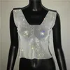 Damestanks Summer Glitter Rhinestone Push Up tanktops Mouwess Hollow Out Slim See Through Bodycon Luxury Diamond Crop Top voor vrouwen