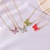 Pendant Necklaces Butterfly Necklace Crystal Women Pink Luxury Korean Fashion Friends Jewelry Vintage For Chains Retro Boho Wholesale Grunge