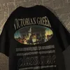 メンズTシャツオイルペインティングレタープリントレトロストリートウェアOneck半袖Tシャツの女性2022ルーズインシアTシャツカップルY2KトップZ0220