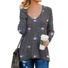 T-shirt da donna Moda autunnale Stampata Cerniera a doppia faccia Cuciture con scollo a V T-shirt a maniche lunghe da donna Donna Allentata Casual Street