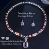 Ensembles de bijoux de mariage CWWZircons Multi Couleur Violet Cubic Zirconia Big Square Drop Luxe Mariage Collier De Mariée Boucles D'oreilles Costume Ensemble De Bijoux T569 230217