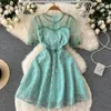 Princess style sweet bubble sleeve dress can be used to reduce age Advanced feeling can be sweet but salt fairy temperament puffy skirt
