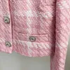 Женские куртки EST 2023 Дизайнерские короткие пальто сладкие бриллианты пуговицы шерстяные смеси тканые цвета клетчатые клетки твидовые твидовые твисты.