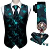 Mäns västar 5st herr Silk Suit Vest V-Neck Green Floral Waistcoat Brosches Set Casual Formal Groomsman Jacket Male Wedding Barry.Wang
