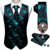 Men's Vests 5PCS Mens Silk Suit Vest V-Neck Green Floral Waistcoat Brooches Set Casual Formal Groomsman Jacket Male Wedding Barry.Wang