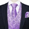 Men's Vests Purple Floral Silk Vest Waistcoat Men Slim Suit Paisley Necktie Handkerchief Cufflinks Tie Business Barry.Wang Design