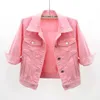 Damesjacks denim jas lente herfst korte jas roze jean casual tops paars geel wit losse bovenkleding