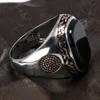 With Side Stones Real Pure Mens Rings Silver s925 Retro Vintage Turkish Rings For Men With Natural Black Onyx Stones Turkey Jewelry 230220