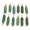 Charms Gold Wire Wrap Natural Stone Green Pillar Shape Point Chakra Pendants For Jewelry Making Wholesale Handmade Hjewelry Drop Del Dhzig