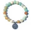 Strand högkvalitativ natursten lotus ohm buddha armband matt amazonite mala pärlor justerbara yogararmband för kvinnliga män smycken