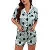 Women's Sleepwear Women'S Cardigan Loose Silk Short Sleeved Shorts Pajamas Set Home Wear Tops For Women Woman Night Sleep